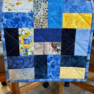 Quilted Table Runner, Blue Yellow, , 12" x 40", Handmade Custom Table Runner, Kitchen Decor, Housewarming Gift, Home Decor