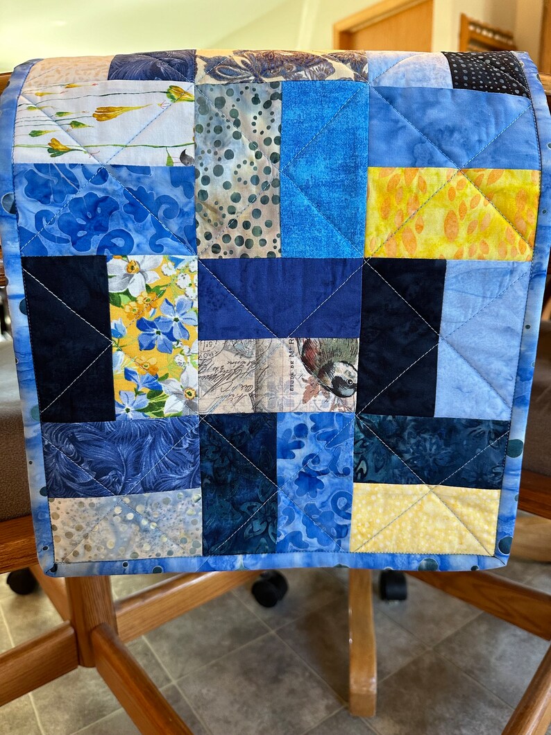 Quilted Table Runner, Blue Yellow, , 12" x 40", Handmade Custom Table Runner, Kitchen Decor, Housewarming Gift, Home Decor