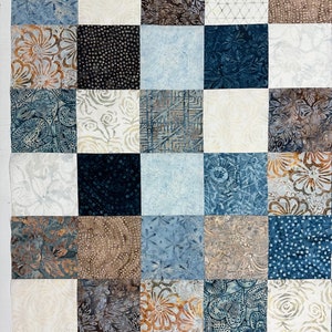 Unfinished Quilt Top in Blue and Brown Batiks, 36 x 45, Ready to Finish image 7