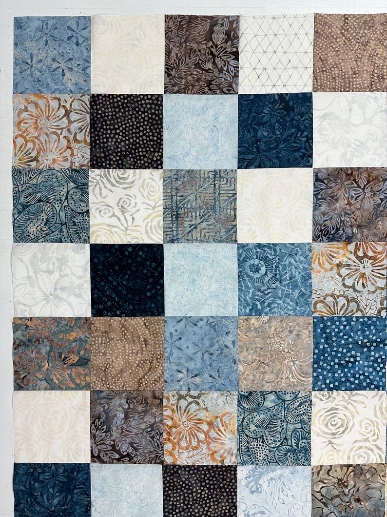 Unfinished Quilt Top in Blue and Brown Batiks, 36 x 45, Ready to Finish image 7