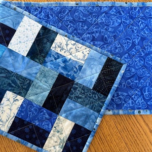 Quilted Table Runner, Blue, 12" x 40", Handmade Custom Table Runner, Housewarming Gift, Home Decor, Kitchen Decor