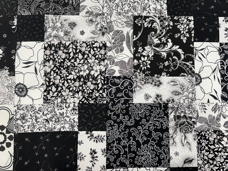 Handmade Black and White Floral Quilt Top: Lap Quilt (45" X 58") - Etsy