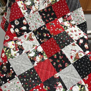 Handmade Christmas Gnome Lap Quilt: Festive Patchwork Throw for Sofa, 55x64 inches