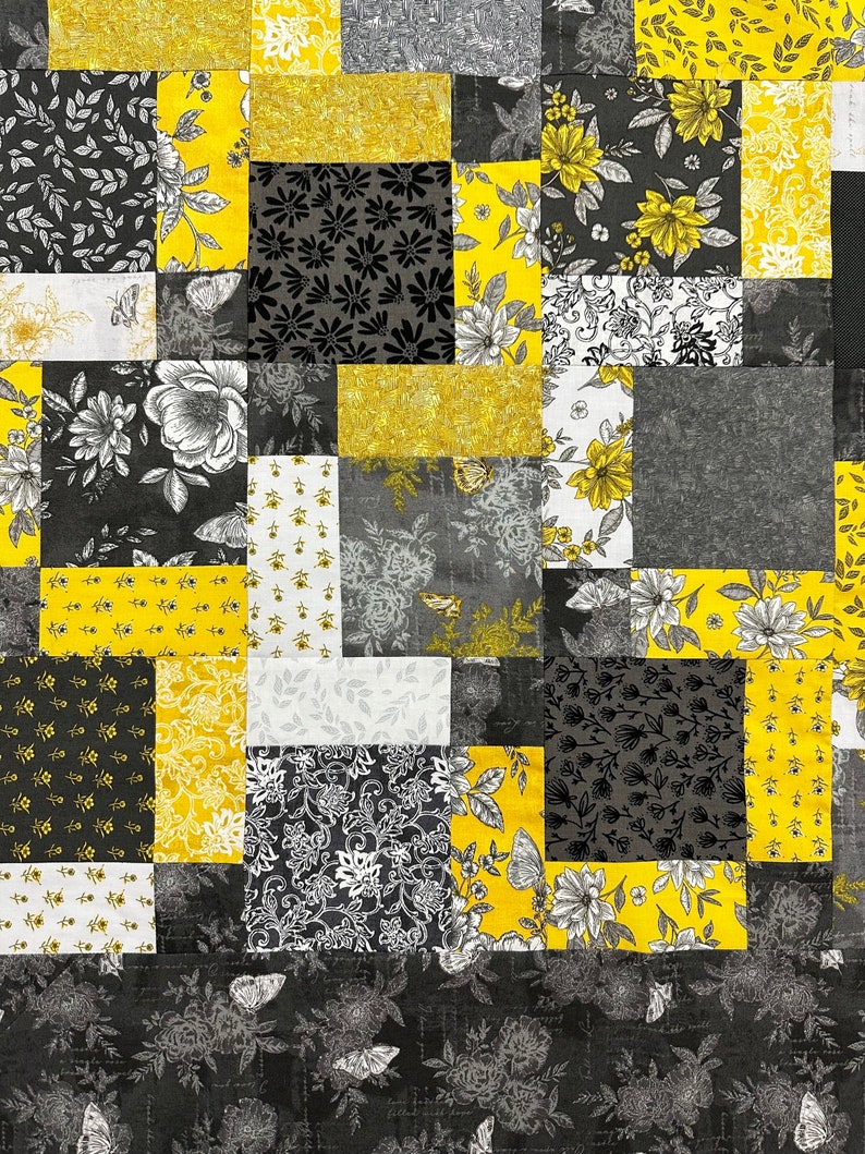 Unfinished Quilt Top, Grey & Yellow, 55 x 68, Quilt Tops for Sale image 9