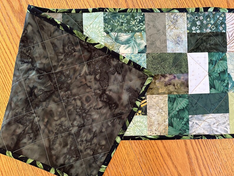 Quilted Table Runner, 12.5" x 40", Green, Handmade Custom Table Runner, Home Decor, Kitchen Decor, Housewarming Gift