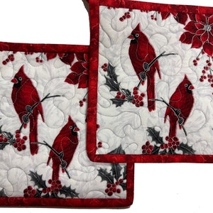 Christmas Cardinal Quilted Pot Holders, Set of 2, Handmade Pot Pads, Housewarming Gift image 9
