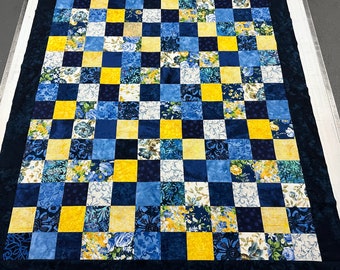Blue Batik UNFINISHED Quilt Top, 42" x 52", Lap Quilt, Throw, Crib Size