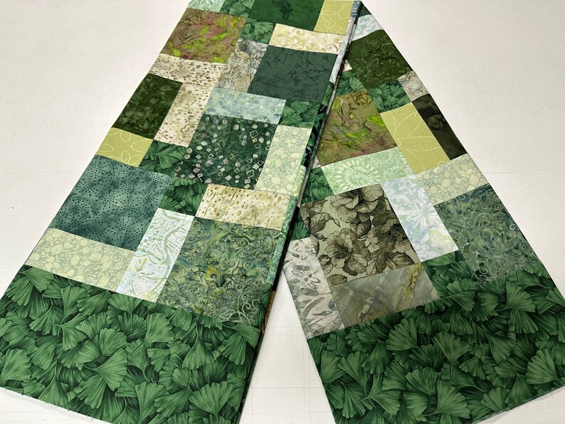 Green Patchwork Unfinished Quilt Top, 55 x 68, Lap or Throw Size image 3