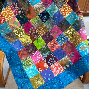 Unfinished Batik Quilt Top, Rainbow Colors, 36 x 45, Crib Quilt image 2