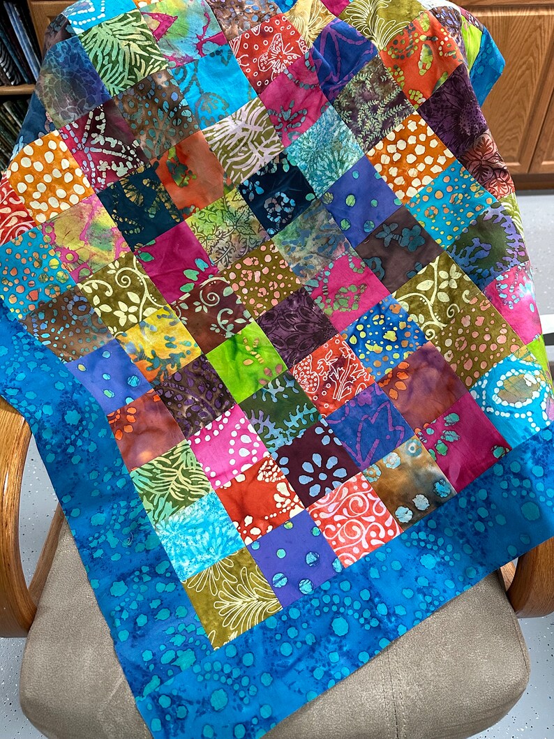 Unfinished Batik Quilt Top, Rainbow Colors, 36 x 45, Crib Quilt image 2