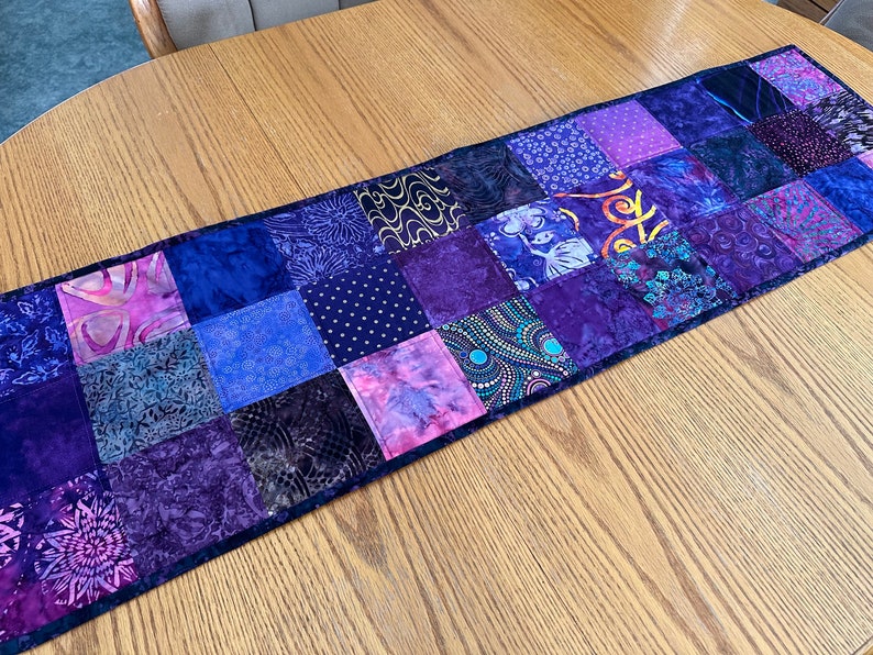 Handmade Quilted Table Runner, Purple, Table Decor Centerpiece, Home Decor, Housewarming Gift, 14" x 50"