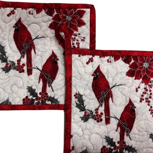 Christmas Cardinal Quilted Pot Holders, Set of 2, Handmade Pot Pads, Housewarming Gift image 7