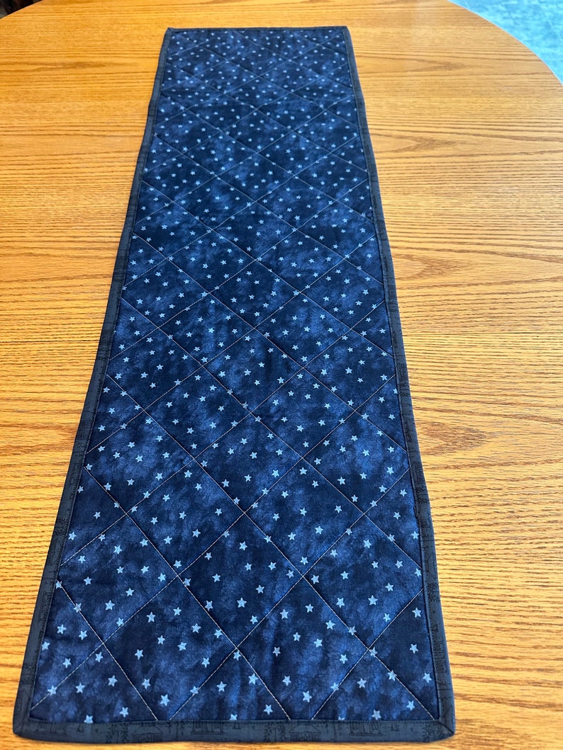 Handmade Quilted Table Runner, Blue, Custom Table Runner, Kitchen Decor, Home Decor, Housewarming Gift, 13 X 41 image 6