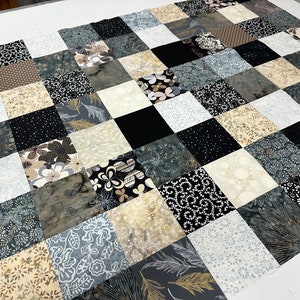 Handmade Quilt Top in Black Brown Tan, 36" x 45", Quilts for Sale, Unfinished Quilt Top