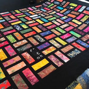 Batik Unfinished Quilt Top With Bold Multi-Color Batiks, Lap Quilt, 57 x 68, Pieced Quilt Top, Handmade Quilt Top image 3