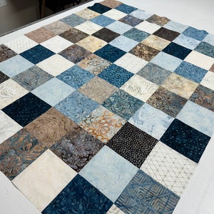 Unfinished Quilt Top in Blue and Brown Batiks, 36 x 45, Ready to Finish image 9