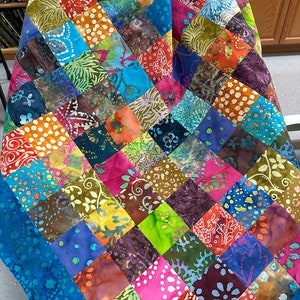 Unfinished Batik Quilt Top, Rainbow Colors, 36 x 45, Crib Quilt image 7