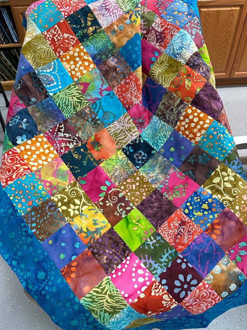 Unfinished Batik Quilt Top, Rainbow Colors, 36 x 45, Crib Quilt image 7