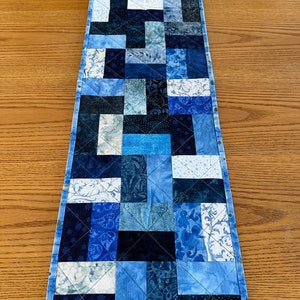 Quilted Table Runner, Blue, 12" x 40", Handmade Custom Table Runner, Housewarming Gift, Home Decor, Kitchen Decor