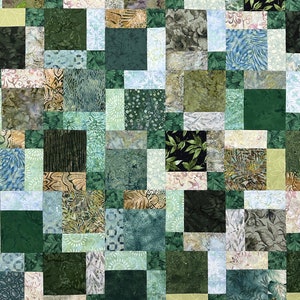 Green Patchwork Unfinished Quilt Top, 55 x 68, Lap or Throw Size image 2