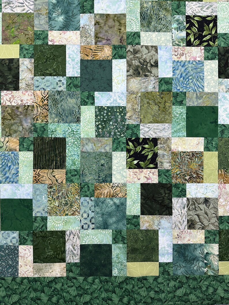 Green Patchwork Unfinished Quilt Top, 55 x 68, Lap or Throw Size image 2