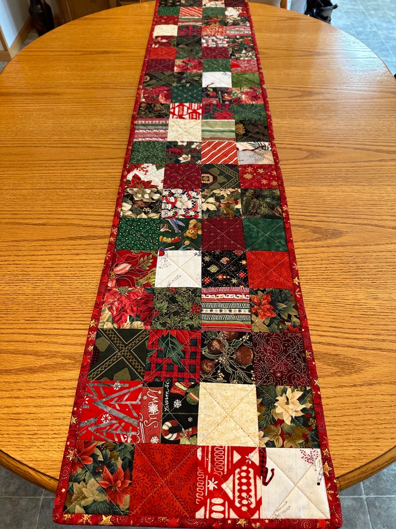 Handmade Christmas Runner, Christmas Decor, 12 x 60, Quilted Table Runner image 2