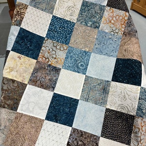 Unfinished Quilt Top in Blue and Brown Batiks, 36 x 45, Ready to Finish image 2