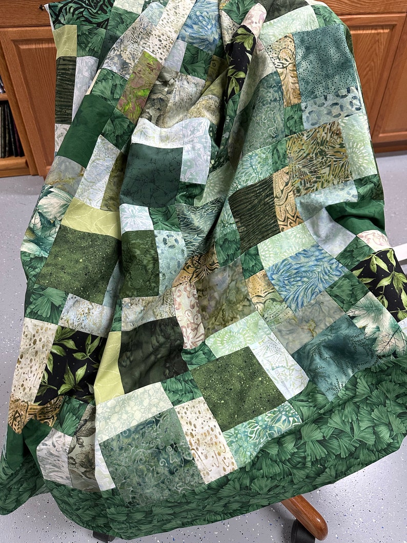 Green Patchwork Unfinished Quilt Top, 55 x 68, Lap or Throw Size image 9