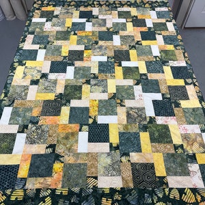 Unfinished Batik Quilt Top with Honeybees and Flowers, 55" x 68", Lap Quilt, Quilts for Sale