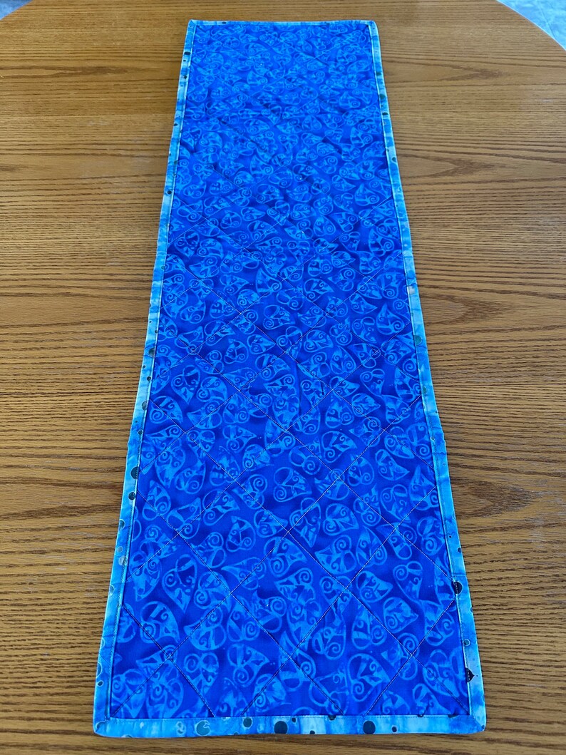 Quilted Table Runner, Blue, 12" x 40", Handmade Custom Table Runner, Housewarming Gift, Home Decor, Kitchen Decor