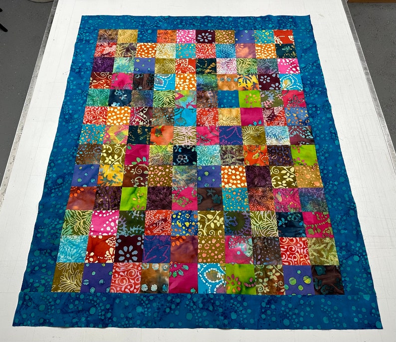 Unfinished Batik Quilt Top, Rainbow Colors, 36 x 45, Crib Quilt image 4