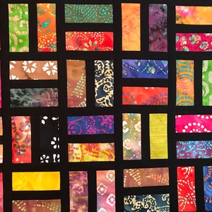 Batik Unfinished Quilt Top With Bold Multi-Color Batiks, Lap Quilt, 57 x 68, Pieced Quilt Top, Handmade Quilt Top image 6