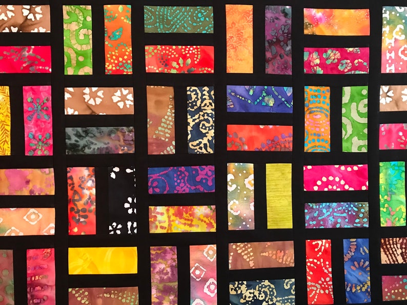 Batik Unfinished Quilt Top With Bold Multi-Color Batiks, Lap Quilt, 57 x 68, Pieced Quilt Top, Handmade Quilt Top image 6
