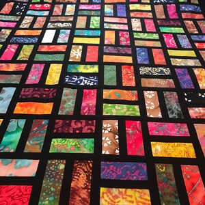 Batik Unfinished Quilt Top With Bold Multi-Color Batiks, Lap Quilt, 57 x 68, Pieced Quilt Top, Handmade Quilt Top image 9