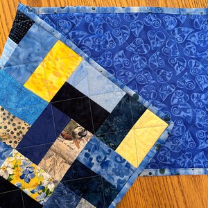 Quilted Table Runner, Blue Yellow, , 12" x 40", Handmade Custom Table Runner, Kitchen Decor, Housewarming Gift, Home Decor