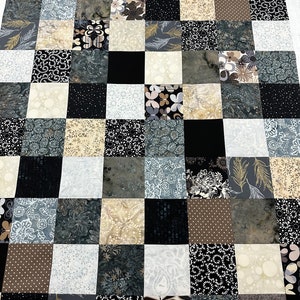 Handmade Quilt Top in Black Brown Tan, 36" x 45", Quilts for Sale, Unfinished Quilt Top