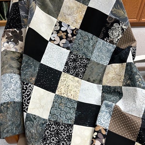 Handmade Quilt Top in Black Brown Tan, 36" x 45", Quilts for Sale, Unfinished Quilt Top