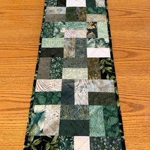 Quilted Table Runner, 12.5" x 40", Green, Handmade Custom Table Runner, Home Decor, Kitchen Decor, Housewarming Gift