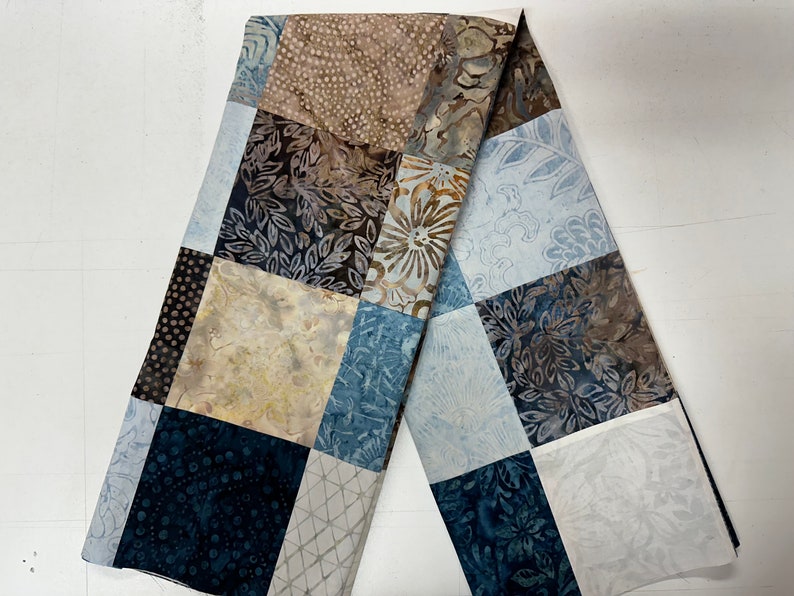 Handmade Quilt Top in Blues and Browns, 36 x 45, Ready to Finish image 4