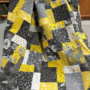 Unfinished Quilt Top, Grey & Yellow, 55 x 68, Quilt Tops for Sale image 2