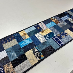 Handmade Quilted Table Runner, Blue, Custom Table Runner, Kitchen Decor, Home Decor, Housewarming Gift, 13 X 41 image 8