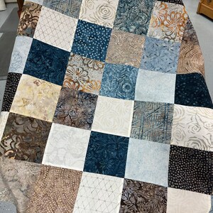 Unfinished Quilt Top in Blue and Brown Batiks, 36 x 45, Ready to Finish image 8