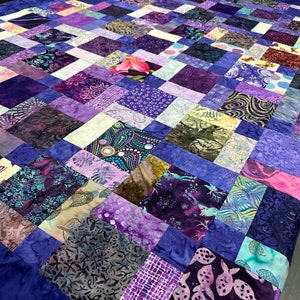 Unfinished Batik Quilt Top, 55 x 68, Purple, Quilt Tops for Sale image 7