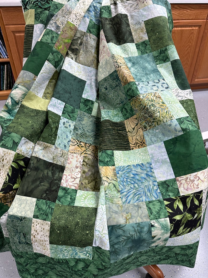 Green Patchwork Unfinished Quilt Top, 55 x 68, Lap or Throw Size image 7