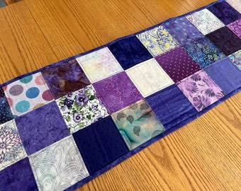 Handmade Quilted Table Runner, Purple, Table Decor Centerpiece, Home Decor, Housewarming Gift, 14" x 50"