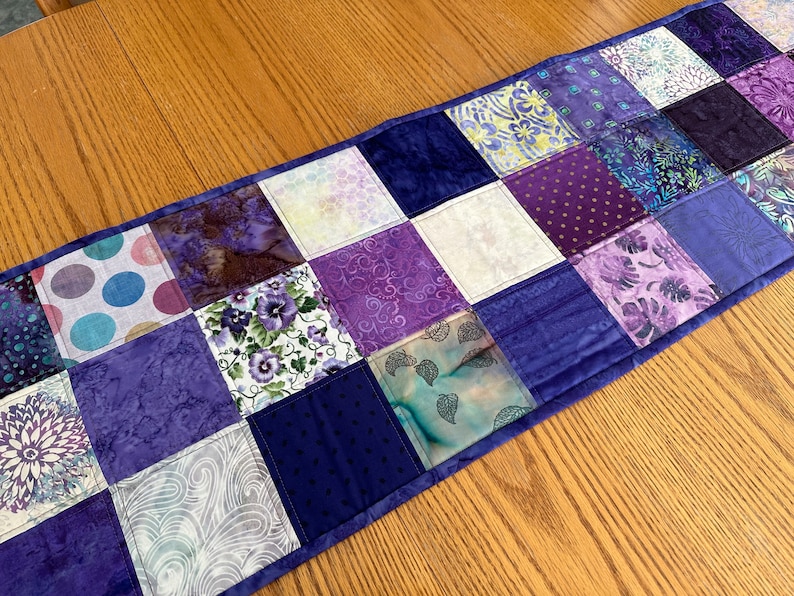 Handmade Quilted Table Runner, Purple, Table Decor Centerpiece, Home Decor, Housewarming Gift, 14" x 50"