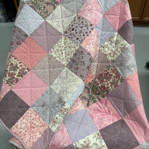 Handmade Patchwork Quilt, Pink and Purple, 36 x 45, Crib Quilt, Baby Quilt, Baby Shower Gift, Quilts for Sale image 10