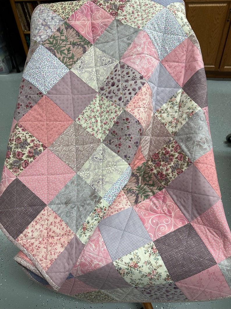 Handmade Patchwork Quilt, Pink and Purple, 36 x 45, Crib Quilt, Baby Quilt, Baby Shower Gift, Quilts for Sale image 10