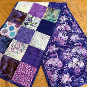 Handmade Quilted Table Runner, Purple, Table Decor Centerpiece, Home Decor, Housewarming Gift, 14" x 50"