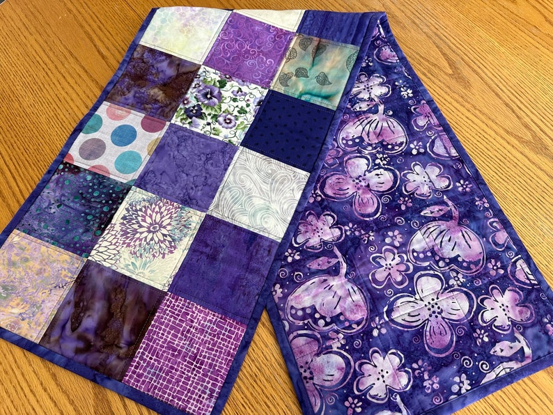 Handmade Quilted Table Runner, Purple, Table Decor Centerpiece, Home Decor, Housewarming Gift, 14" x 50"